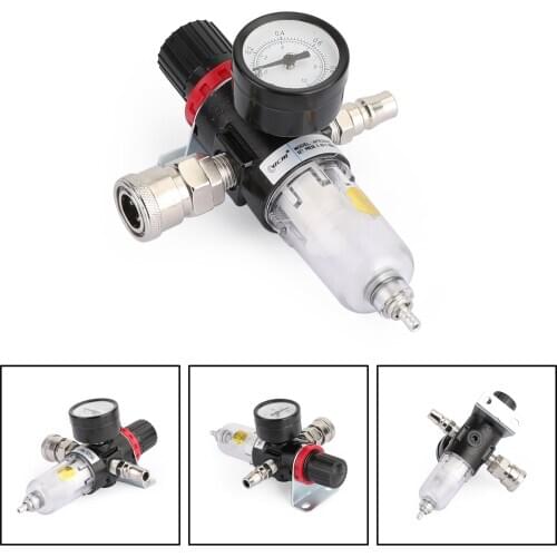 Areyourshop 1/4" Air Compressor Filter Water Trap Pressure Gauge Regulator with Mount Fitting
