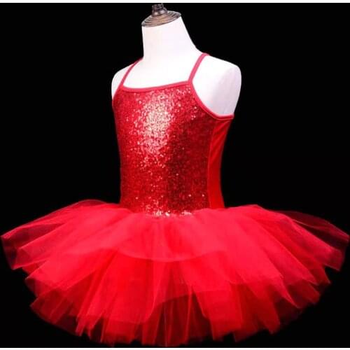 Little Girls Sequins Ballet Tutu Dress Girls Red Sling Lace Dance Tight Skirt for Kids Ballerina Party Costume Mini Dresses 3-8Y