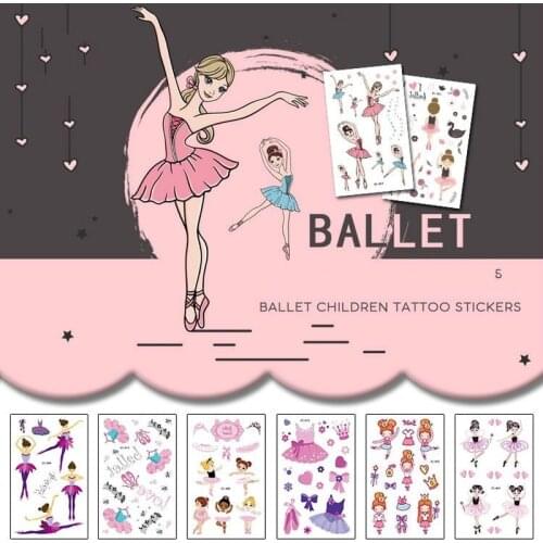 Little Girl Ballet Tattoo Stickers Creative Cute Cartoon Disposable Tattoo Stickers Water Transfer Fake Tattoo Decals 120*75mm
