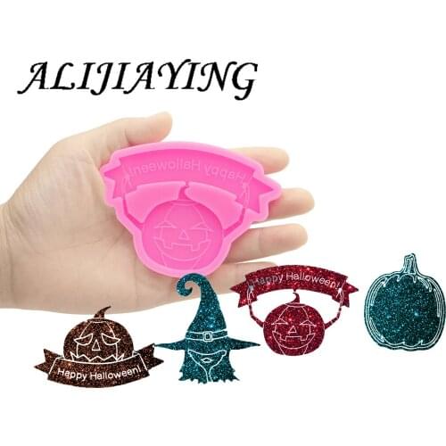 Shiny keychain Halloween pumpkin shape mold key ring decoration silicone mold for DIY epoxy resin wholesale DY0144