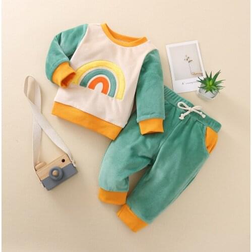 Bobora Baby Boys Girls Clothes Long Sleeve Hoodie Tops Sweatsuit Baby Rainbow Alphabet + Pants 2-pieces Set