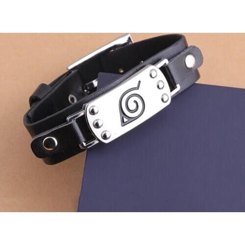 Anime Uzumaki Bracelets Pierrot Konohagakurenosato Logo Leather Rope Chain Bangles Cosplay Costume Jewelry