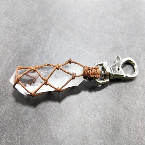 Natural Stone Keychains Irregular Braid Crystal Column Pendant for DIY Car Key Rings Chains Pendant Key Chain Women New