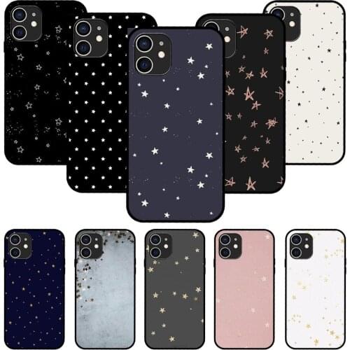 For iPhone 11 12 8 Plus Mini Pro X XR XS Max 4 5 7 6 6S 8 SE Phone Case Black Cover Waterproof 3D Etui Tpu Cute Star Pattern