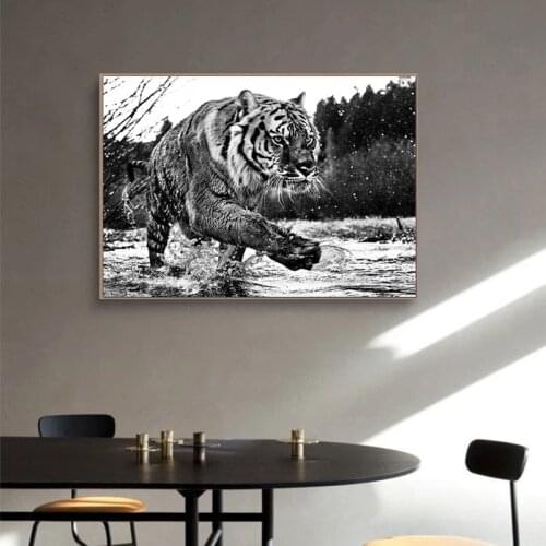 Black and White Tiger Canvas Painting Wild Animal Art Print Poster Modern Wall Painting Living Room Decoration Pictures