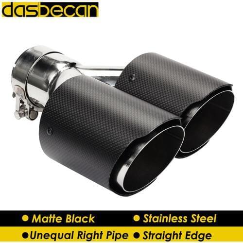 Dasbecan Dual Unequal Right Exhaust Pipe Matte 3k Carbon Straight Edge Y Model Rear Muffler Stainless Steel Tail Tips Universal