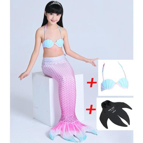 3PCS/Set 2018 Kids For Girls Fin Mermaid Tail Biniki Set Monofin Swimmable Swimming Cosplay Costume Fancy Swimsuit Bikinis Dress