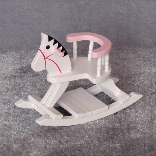Doub K 1:12 miniature wooden Trojan Rocking horses model dollhouse furniture toy dolls pretend play toys for girls kids gifts