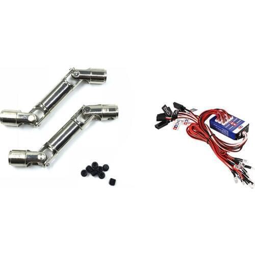 FBIL-1x 12 LED Steering Brake Simulation Flash Light for 1/10 Scale Models & 2PC Upgrade Metal Driving Shaft for WPL HengLong