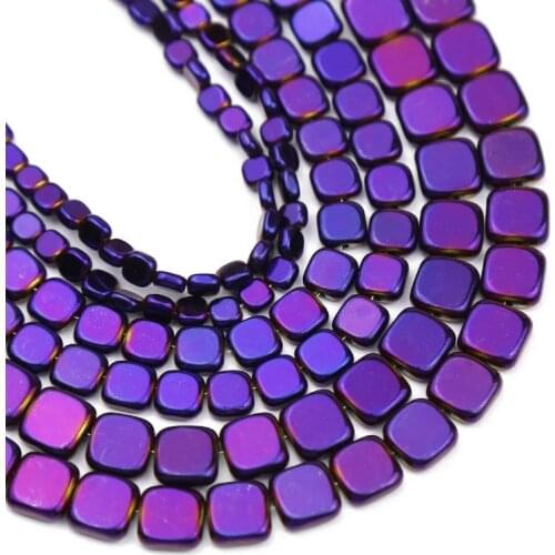 Purple Flat Square Hematite Natural Stone Spacers 4/6/8MM Loose Beads For Jewelry Making Charm Bracelets DIY Accessories