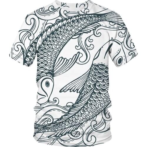 3d Tshirt Classical T-shirt Men carp painting T-shirts Landscape Shirt Abstract pattern Funny Tshirts Casual Short Sleeve shirt