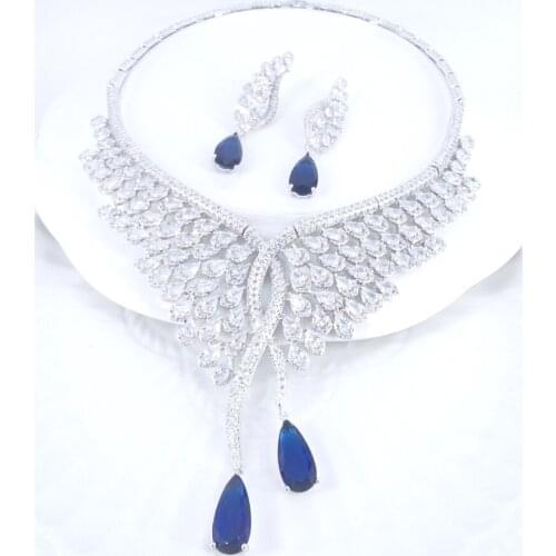 Hot sale New fashion vintage red green blue crystal water drop necklace earring set wedding party birthday jewelry free shipping