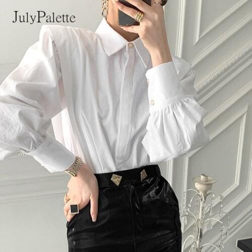 JulyPalette Spring Single-breasted Women Solid Blouses Tops Full Sleeve Chic Female Shirts Casual Loose Ladies Blusas 2021 New