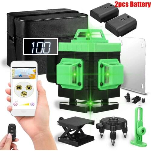 16 Lines 4D Laser Level APP Control Self-Leveling 360 Horizontal And Vertical Cross Super Powerful Blue Laser Level W/ 2 Battery