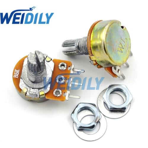 5PCS/LOT WH148 B5K 5K Linear Potentiometer 15mm Shaft With Nuts And Washers Single Joint 3 pin Knob Switch Potentiometers