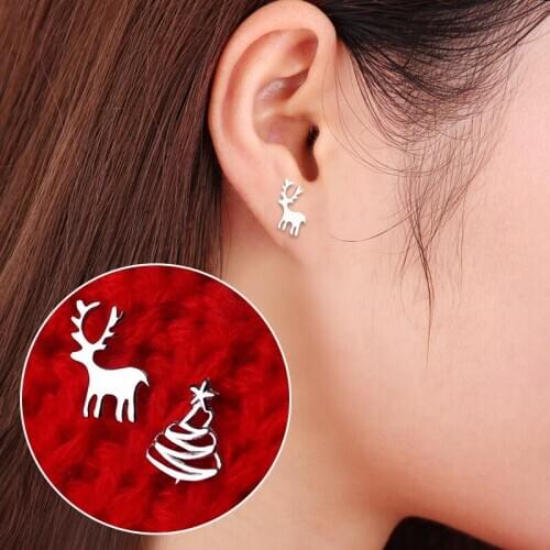 Mini Earrings Girls 2021 Hot Sale Stylish S925 Christmas Theme Sweet Brushed Mini Earrings Hypoallergenic Girlfriend Gifts
