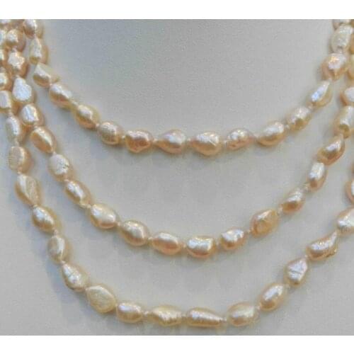 Fashion jewelry Free Shipping LONG 48 INCHES 7-8MM PINK AKOYA CULTURED PEARL NECKLACE 18K