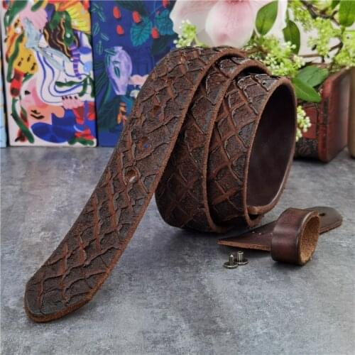 Luxury Vintage Hand Carving Double Face Thick Leather Men Belt Without Buckle Cinturon Mens Leather Belts Without Buckles SP15