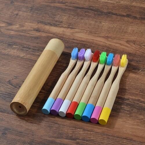 Natural Friendly kids Bamboo Toothbrush Soft Bristles Bamboo Fibre Wooden Handle Bamboo Toothbrush Tube Portable Oral Care Sets