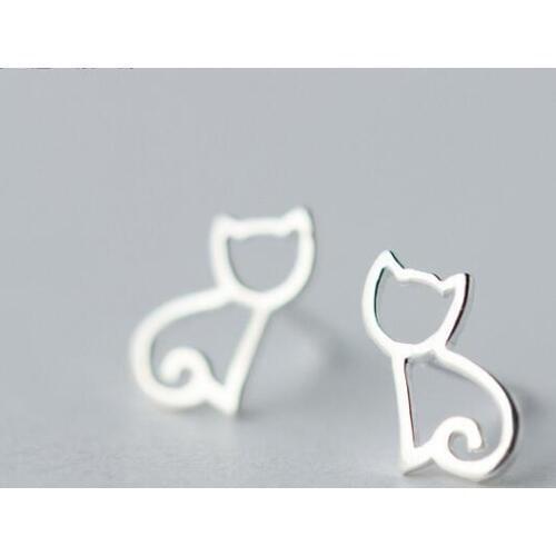 Wholesale Cute Lovely 100% Real. 925-sterling-silver Minimalist Kitten Open Cat Stud Earrings Animal Sterling Silver Jewelry