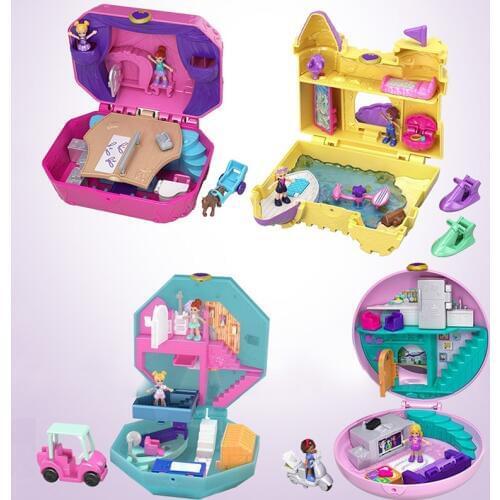 Original Mattel Polly Pocket Doll Hidden World Mini Scene Girls Home Toys for Children Mermaid Kids Toy Nesting Reborn Dolls