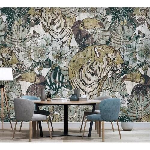Beibehang Custom wallpaper fashion mural European retro modern minimalist plant tiger background wall decoration painting
