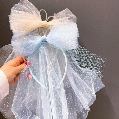 Headbands For Kids Girl Princess Hairbands Veil Yarn Crown Bow Knot Flower Child Hair Accessories Korean Handmade Wholesale