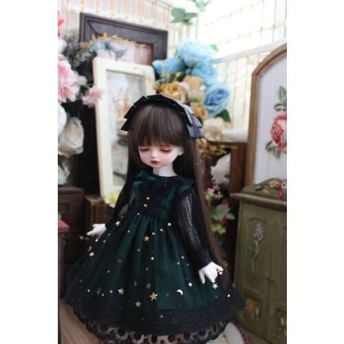 BJD doll dress is suitable for 1/31/41/6 MSD fashion starry night Fantasy dark green Star dress dress + headpiece two-piece set