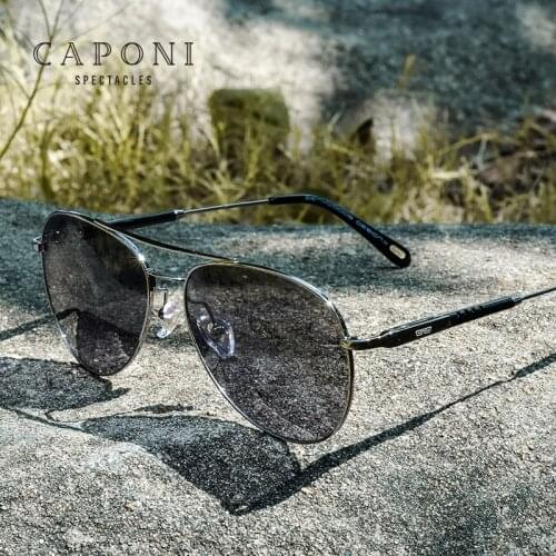 CAPONI Photochromic Sun Glasses Polarized UV Cut Branded Design Light Eyewear Avation Style Driving Sunglasses For Men BS3109
