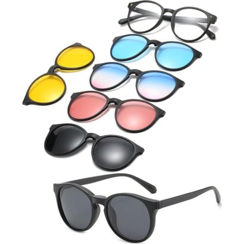 6 In 1 Custom Men Women Polarized Optical Magnetic Sunglasses Clip Magnet Clip on Sunglasses Polaroid Clip on Sun Glasses Frame