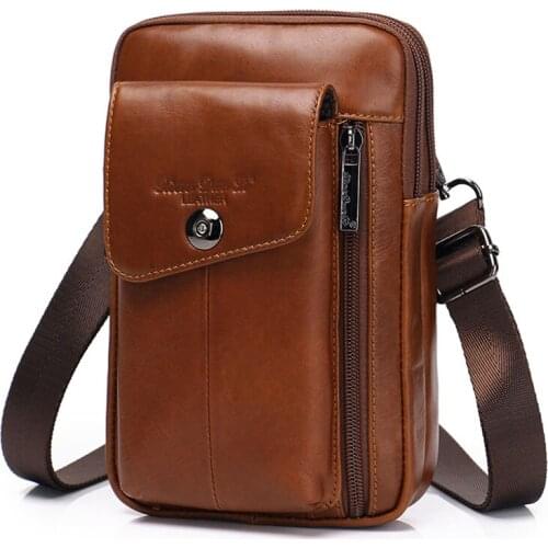 Genuine Leather Men Bag Purse Waist Belt Pack Hook Cross Body Business Cell Phone Case wallet Shoulder Fanny Messenger Bags