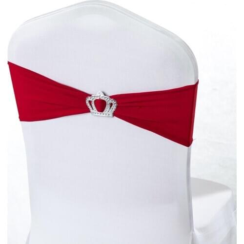 Wedding Party Favor 50 Pieces Stretch Lycra Crown Buckle Chair Sash Band Baptism Ceremony Conference Events Decor Red Pink Blue