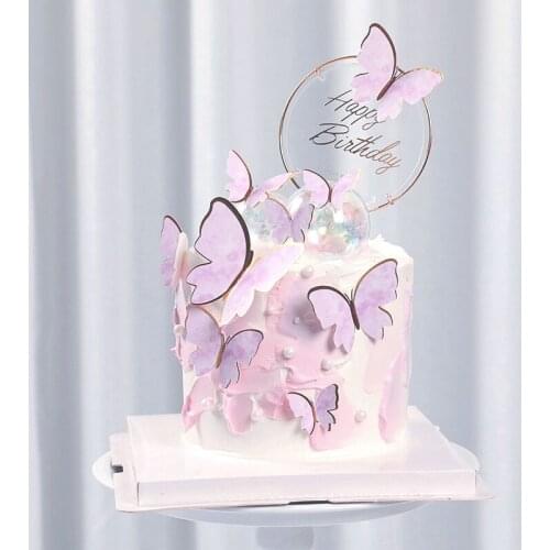 10pcs Happy Birthday Cake Toppers Handmade Painted Butterfly Cake Decoration Cake Topper For Wedding Birthday Party Baby Shower