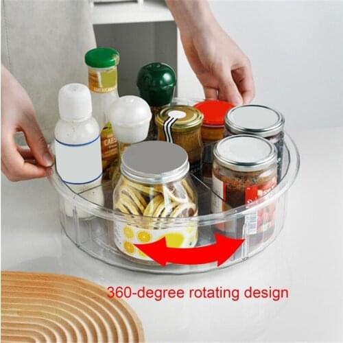 360 Rotating Refrigerator Cabinet Organizer 12 Inch Spice Drink Cosmetic Storage Tray Transparent Turntable for Kitchen