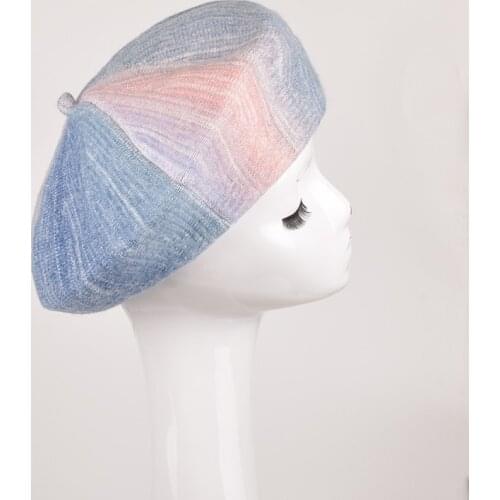 Colorful Gradient Wool Knitting Beret For Girl Women Retro All-match Warm Hat Autumn Winter Fashion Cap Accessories For Women
