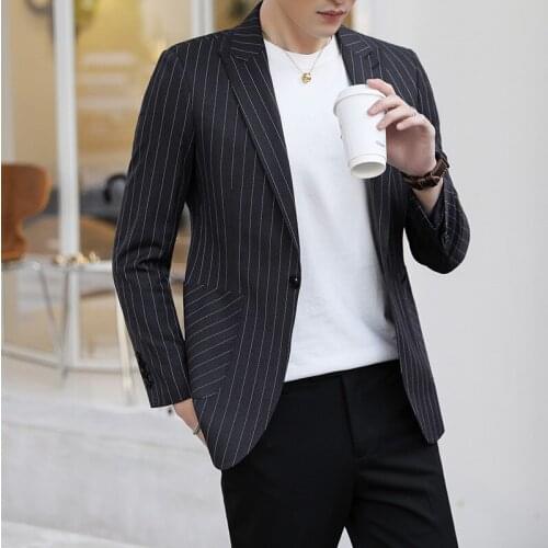 High quality, new mens leisure suit jacket , single button fashion stretch large size striped leisure suit. blazers S-5XL