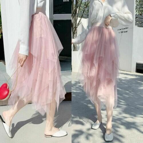 2021 Newest Hot Women Tulle Skirt Elastic High Waist Underskirt Ballet Irregular Pleated Skirt Sheer Tutu Tulle Skirts