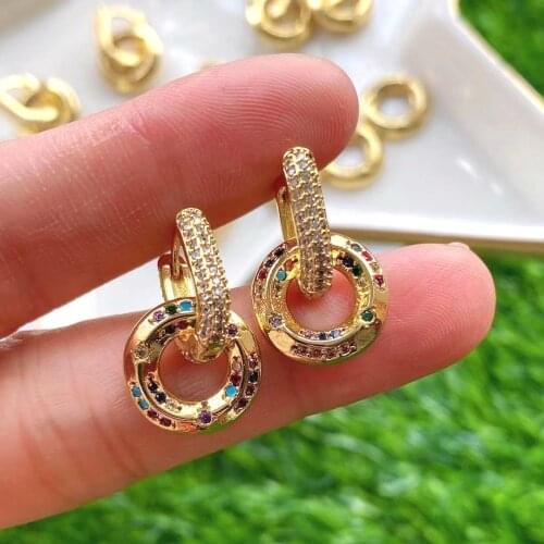 5Pairs 2021 New Arrival Golden Hoop Earrings for Women Rainbow CZ Zircon Gold color Round Circle Earrings Fashion Jewelry