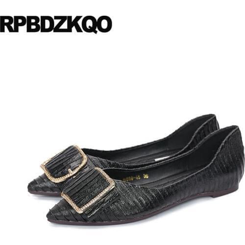 Ladies Flats Wedding Crystal China Rose Gold Slip On Rhinestone Black Chic Party Metal Diamond Women Dress Shoes Pointed Toe