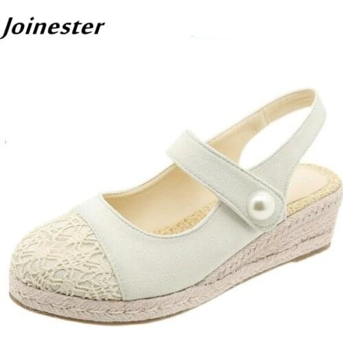 Women Mary Jane Vintage Sandals Hemp Wedge Pumps for Ladies Retro Slingbacks Back Strap Female Summer Shoes Closed Toe Sandal