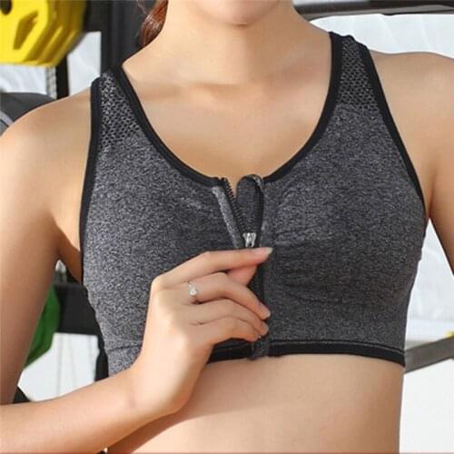 Womens Sports Bra Shock-proof Zipper Sports Vest Yoga Underwear Tops #A