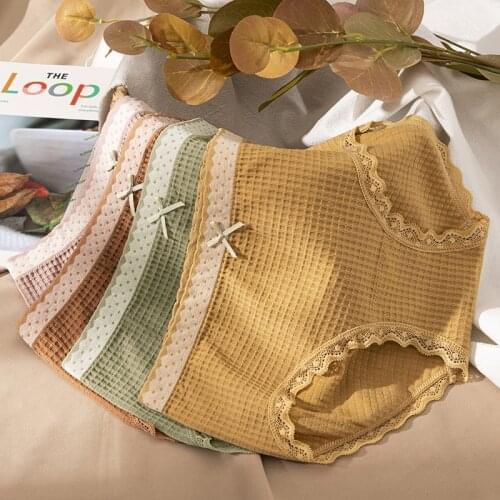 2021 Womens Cotton Underwear Sexy Lace Panties Mid Waist Seamless Comfort Briefs Fashion Plue Size Underpants Female Lingerie