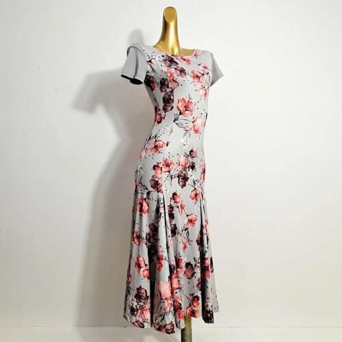 Women Latin Dance Dress Short Sleeve Floral Design Dancing Practise Cloth Samba Tango Chacha Dancing Performamnce