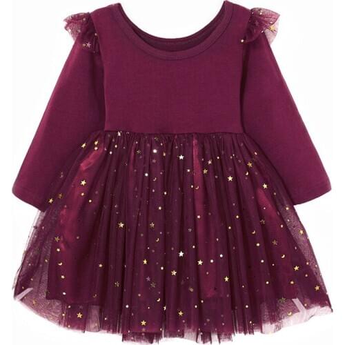 1-5Years Toddler Baby Kid Girls Dress Long Sleeve Ruffles Star Tulle Tutu Party Dresses For Girls Autumn Winter Costumes Clothes