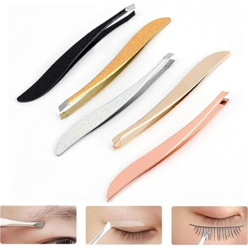 1Pc Colorful Professional Stainless Steel Tweezer Eyebrow Eyelash Clips Slanted Puller Face Nose Hair Remover Banana Makeup Tool