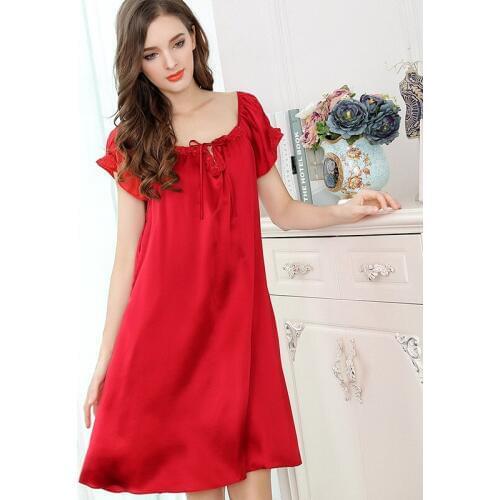 100% Mulberry Silk Satin Nightgown Women Lace Nightdress Elegant Ladies Nightie Sleepwear Relaxed Fit Nightwear sp0117
