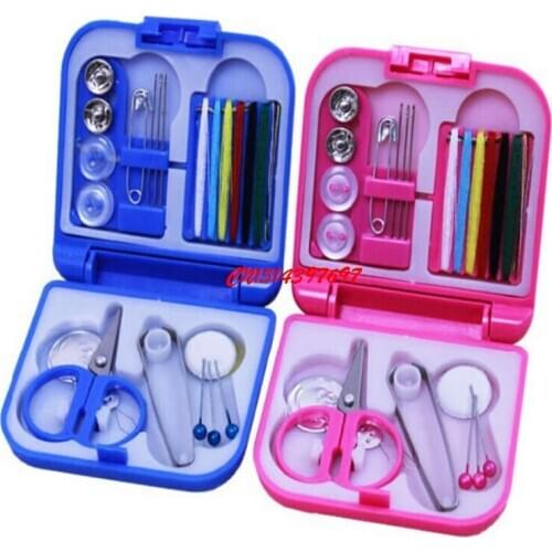 200set/lot Portable Travel Sewing Kit Thread Needles Mini Plastic Case Scissors Tape Pins Thread Set Home Sewing Tools FF071201