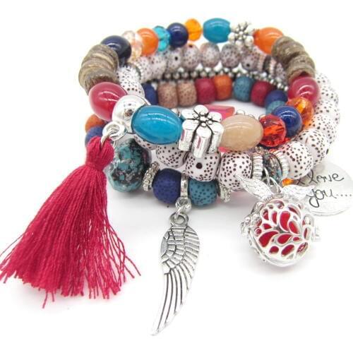 2018 New Arrival Bohemia Style Multi Beads Locket Cage DIY Essential Oil Diffuser Bracelets