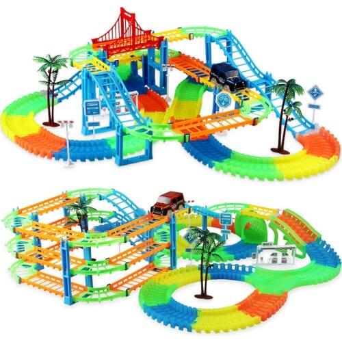 2020 Railway Magical Racing Track Play Set Educational DIY Bend Flexible Race Track Electronic Flash Light Car Toys For Children