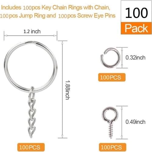 300Pcs 30mm Flat Key Chain Rings Kit Split Keychain Ring Jewelry Findings Making A0KD